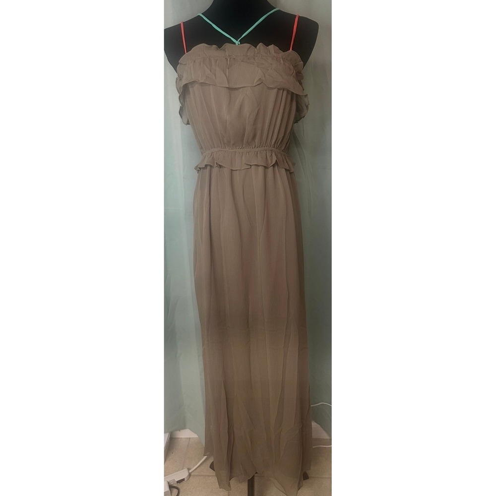 Hayden Los Angeles Mocha Ruffle Strapless Maxi Dress‎ Size Small